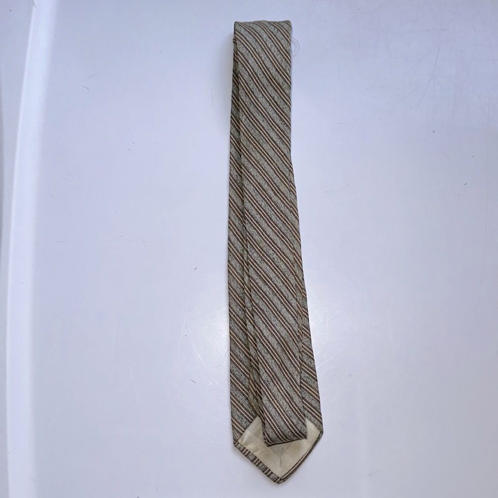 Vintage 50s/ 60s Haband’s TyTweed tan & brown diagonal stripe‎ tie - Picture 3 of 4